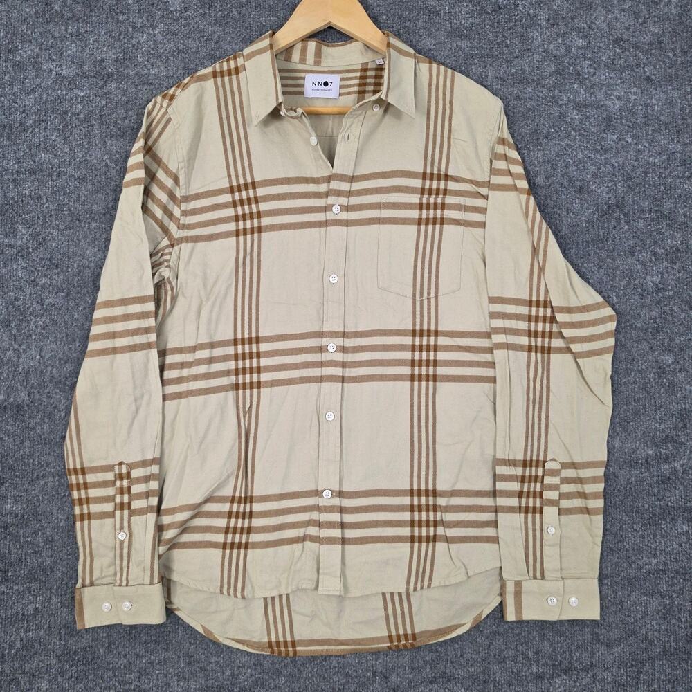NN07 Shirt Mens XL Sixten Plaid Button Down Long Sleeve Beige Check Casual